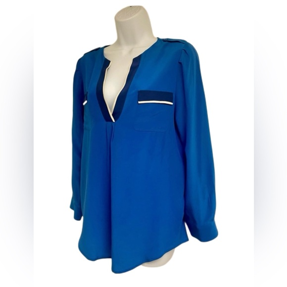 Joie Collarless V-Neck Long Sleeve Silk Blouse - Picture 2 of 7